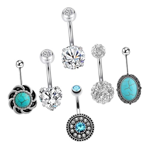 FRCOLOR Teiliges Modische Bauchnabelringe aus Edelstahl mit Zirkonia und Türkis Kreativer und Langlebiger Bauchnabelschmuck für Damen Hautfreundlich und Farbbeständig für Strand und von FRCOLOR