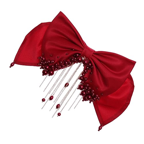 FRCOLOR Tiara Mit Perlenquaste Hochzeit Schleife Clip Party Juwelen Bogen Braut-clip Bräutigam Mädchen Haarzubehör Kopfbedeckungen Schmuck Frauen Kleid Hausschuhe Lustig Rot Stoff von FRCOLOR