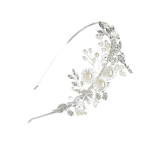 FRCOLOR Tiara-krone Hochzeit Haarbänder Blumenhochzeits-kopfschmuck Für Die Braut Stirnband Für Blumenmädchen Strass-stirnbänder Für Frauen Haarband Brautjungfer Weiß Perle Schal Kristall von FRCOLOR