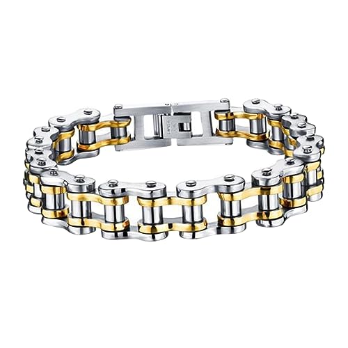 FRCOLOR Titanstahl Herrenarmband Mit Motorradkette Gliederkettenschmuck Fahrradkettenarmband Bikerarmband Kettenarmband Für Sportler Und Biker von FRCOLOR