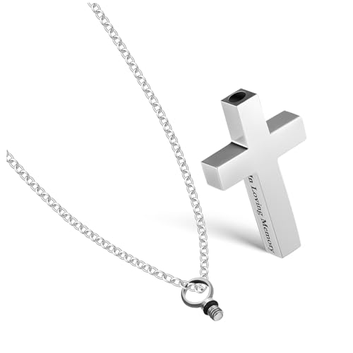 FRCOLOR Titanstahl Kreuz Asche Urnen Halskette für Frauen und Männer Langlebiges Kremationsschmuck mit Polierter Oberfläche Komfortabel und Bedeutungsvolles Andenken Leicht und Geräumig von FRCOLOR