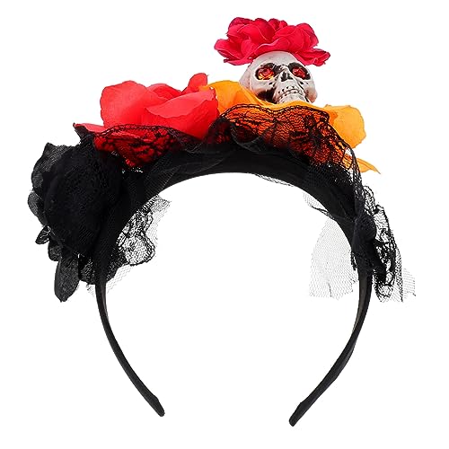 FRCOLOR Totenkopf-stirnband Tag Der Toten Performance-kopfschmuck Diademe Stirnband Halloween- Mexikanisches Blumenstirnband Rosenblütenhaar Skelett Strasssteine Fräulein Krone von FRCOLOR