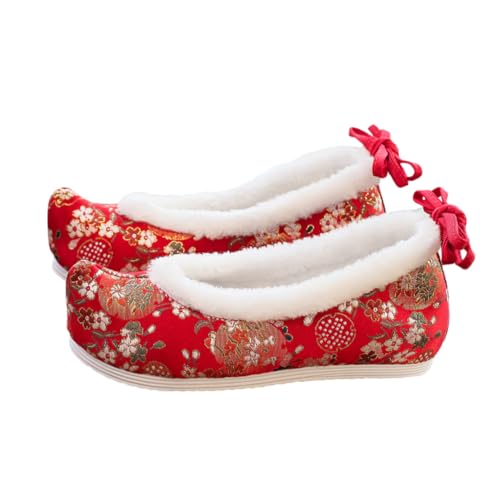 FRCOLOR Traditionelle Chinesische Hanfu Schuhe Damen Flache Stickerei Versteckter Absatz Atmungsaktiv Komfortabel Passend zu Hanfu Kostüm Rot von FRCOLOR