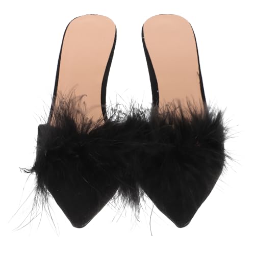 FRCOLOR Transparente High Heels Damen Slippers mit Dünnem Absatz und Weichem Plüsch Atmungsaktiv Stilvoll als Partyschuhe und Hausschuhe für Frauen Geschenkidee von FRCOLOR