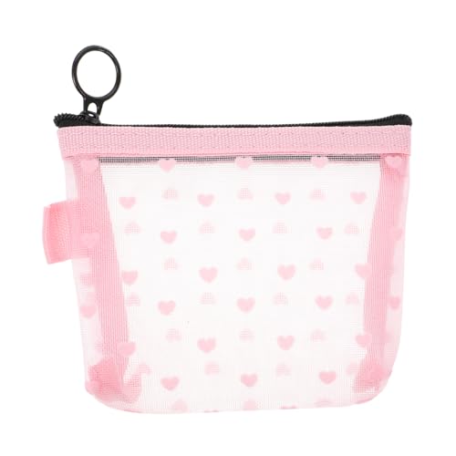 FRCOLOR Transparente Kosmetiktasche mit Herzmuster Kleine Nylon Mesh Kulturtasche Atmungsaktive Reise Make Up Tasche Leichter Lippenstift Organizer Vielseitiger Aufbewahrungsbeutel für von FRCOLOR