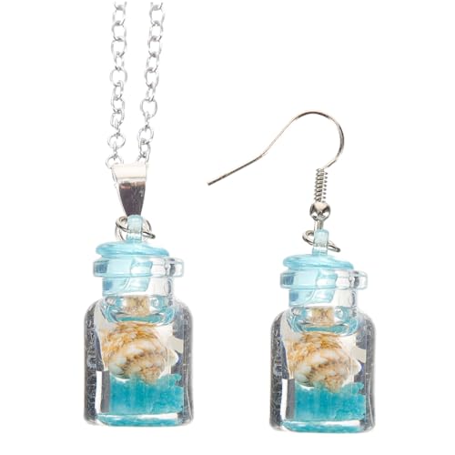 FRCOLOR Traumhafte Wunschflasche Schmuckset Damen Halskette und Ohrringe Flasche Anhänger Strandmotiv Schmuck für Frauen Sommer Hochzeit von FRCOLOR