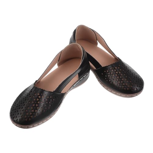 FRCOLOR Trendige Damen Wedgesandalen mit Atmungsaktivem Hohlraumdesign Bequemer Keilabsatz für Sommer und Outdoor Leichte Slip Schuhe in Schwarz von FRCOLOR