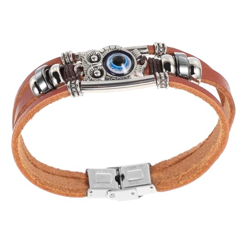 FRCOLOR Trendiges Herren Armband aus Mehrlagigem Rindsleder mit Verstellbarer Geflochtenem Design und Auffälligem Eulen Anhänger Stilvoll und Komfortabel für Jeden Anlass von FRCOLOR