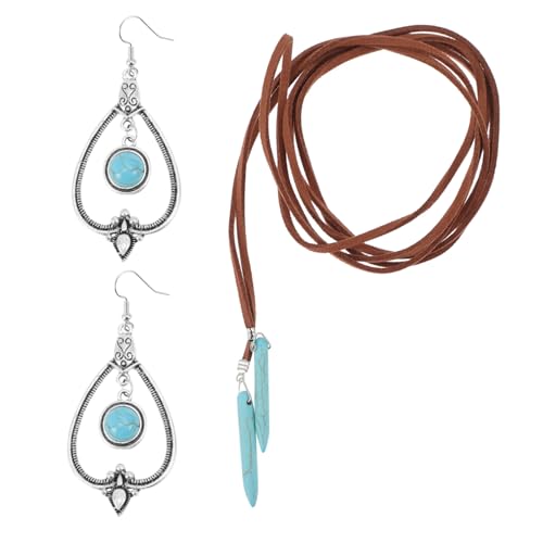 FRCOLOR Türkis Schmuckset Damen Teilig Boho Halskette und Ohrringe Western Stil Modeschmuck für Frauen Schmuckset zur Hochzeit und Party Geeignet von FRCOLOR