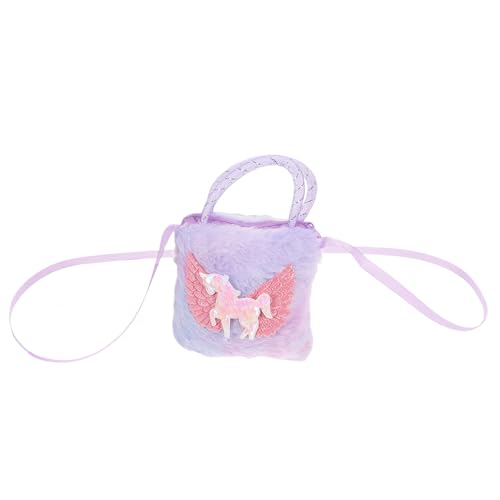 FRCOLOR Umhängetasche Einhorn Muster Kleine Mädchen Crossbody Tasche mit Schultergurt Kompakte Plüsch Handtasche für Party Outdoor Reise Süße Einhorn Geldbörse für Mädchen von FRCOLOR