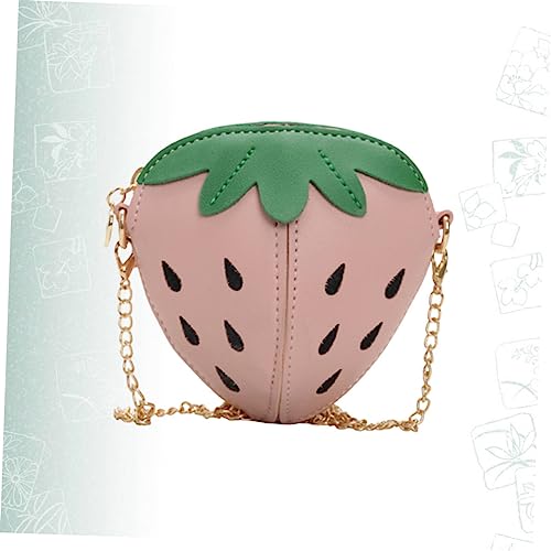 FRCOLOR Umhängetasche Erdbeerform mit Kettenriemen Süße Mädchen Schultertasche Kleine Crossbody Tasche mit Reißverschluss Vielseitige Geldbörse für Junge Mädchen Rosa von FRCOLOR