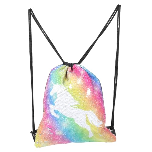 FRCOLOR Unicorn Rucksack mit Pailletten Niedlicher Kordelzug Turnbeutel Modischer Schulrucksack für Vielseitiger Sport und Freizeitsack Praktische Kordel Tasche von FRCOLOR