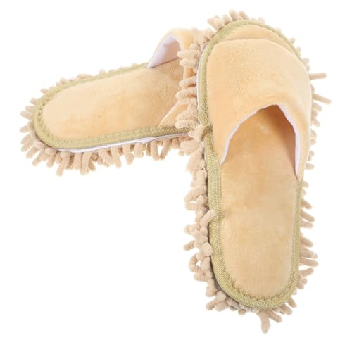 FRCOLOR Unisex Chenille Wischmopp Hausschuhe mit Zehenöffnung Waschbar rutschfest für Fliesen und Vinylböden Vielseitig und für Damen und Herren Beige von FRCOLOR