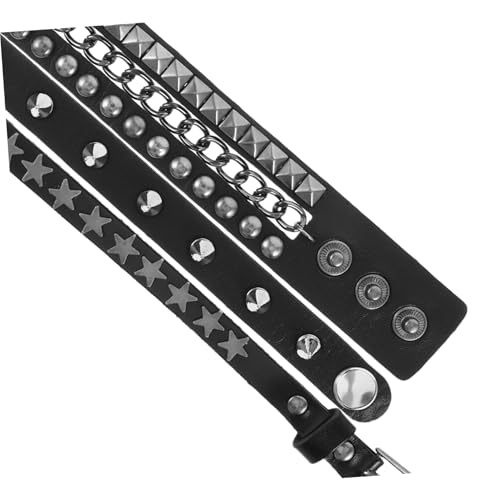 FRCOLOR Punk-armreif Mit Nieten Geflochtenes Armband Aus Kunstleder Wickelarmband Für Männer Und Frauen Schwarz Rock-armreif Vintage Look von FRCOLOR