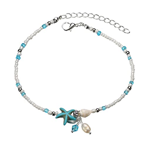 FRCOLOR Verstellbare Fußkette mit Muschel und Seesternperlen Strand Schmuck für Damen und Mädchen Elegantes Einfach zu Tragendes Accessoire für Sommer und Strandparty von FRCOLOR
