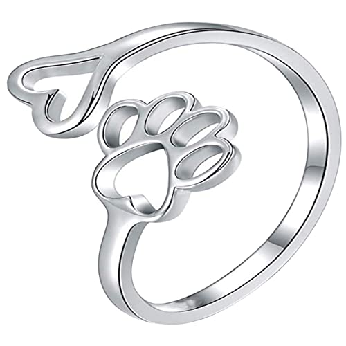 FRCOLOR Verstellbarer Damenring Herz Hundepfote Offener Fingerring Schmuck Geschenkidee für Frauen und Teenager Leicht Langlebig Modisch für Alltag Weihnachten von FRCOLOR