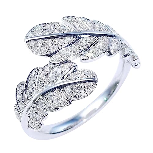 FRCOLOR Verstellbarer Damenring Zirkonia Eleganter Federdesign Schmuck Partys Hochzeiten Tägliches Modisches Accessoire für Frauen von FRCOLOR