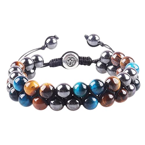 FRCOLOR Verstellbares Tigerauge Naturstein Armband Perlen Unisex Schmuck für Damen Herren Modisch Langlebig von FRCOLOR