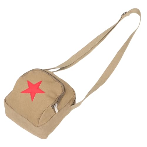 FRCOLOR Vintage Canvas Umhängetasche mit Roter Fünf Sterne Motiv Geräumige Schultertasche im Retro Stil für Alltag Reisen und Lässige Outfits Stilvoll und Vielseitig Einsetzbar von FRCOLOR