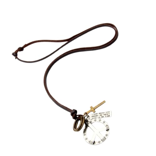FRCOLOR Vintage Cowhide Lederkette mit Friedenssymbol Leichte Halskette für Damen und Herren Geschenkidee zur Graduation Party und Freundschaft Komfortabel und Stilvoll von FRCOLOR
