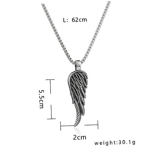 FRCOLOR Vintage Herren Halskette mit Einzelner Engelsflügel Anhänger Titanstahl Pendant Kette für Alltag Party und Leicht und Hautfreundlich von FRCOLOR
