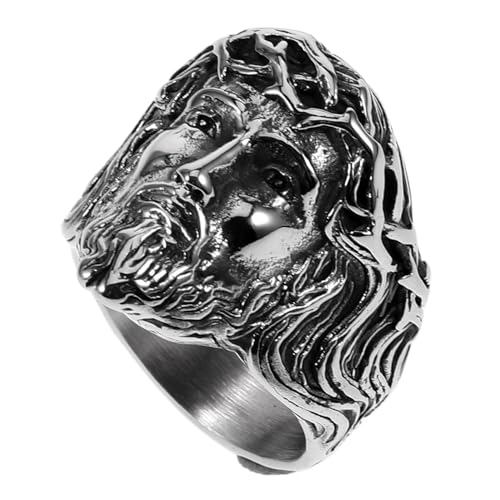 FRCOLOR Edelstahl Ring Für Herren Vintage Jesus Muster Finger Ring Herren Modische Retro von FRCOLOR