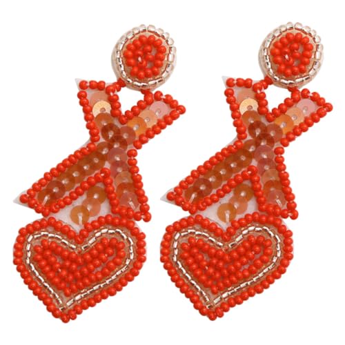 FRCOLOR Vintage Herz Ohrringe Damen Auffällige Tropfen Ohrringe mit Perlen Boho Stil Romantische Ohrhänger für Valentinstag Partys Alltag Modischer Ohrschmuck für Frauen von FRCOLOR