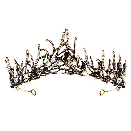 FRCOLOR Vintage Prinzessin Haar Krone Handmad Gold Blatt Tiara Perle Braut Krone Hochzeit Tiaras Haar Zubehör von FRCOLOR