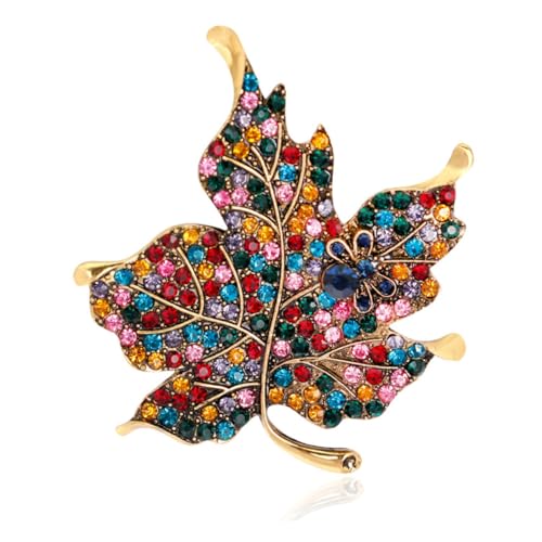 FRCOLOR Vintage Strass Ahornblatt Brosche aus Legierung Kreative Blattmotiv Anstecknadel für Kleidung Hut Schal Modisches Herbst Schmuckaccessoire Langlebig für Thanksgiving Festtage von FRCOLOR
