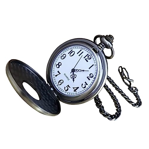 FRCOLOR Vintage Taschenuhr mit Holzmaserung Mechanische Taschenuhr im Gravierbar Abnehmbare Kette für Männer Frauen Besondere Anlässe von FRCOLOR
