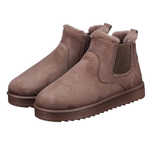 FRCOLOR Warme Damen Ankle Boots mit Rutschfester Sohle Kuschelig Gefüttert Knöchelhoch Modisch für Winter Outdoor Tiefbraun Deer Velvet und Kunststoff von FRCOLOR