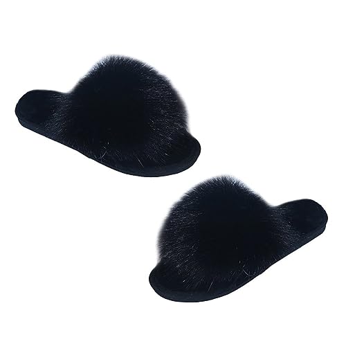 FRCOLOR Warme Damen Hausschuhe Plüsch Pantoffeln mit Rutschfester Gummisohle Flache Indoor Sandalen für Herbst und Winter Gemütliche Heimschuhe und Langlebig als von FRCOLOR