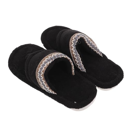 FRCOLOR Warme Damen Hausschuhe mit Dicker Sohle Gemütliche Pantoletten für Schlafzimmer Isolierende Rutschfeste Indoor-sandalen in Schwarz Komfort-sommer-fußbekleidung von FRCOLOR