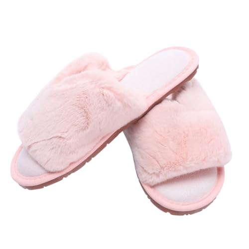 FRCOLOR Warme Hausschuhe Damen Plüsch Slippers mit Rutschfester Sohle Kuschelige Indoor Fußwärmer für Herbst Winter Rosa Komfortable Flauschige Pantoffeln von FRCOLOR