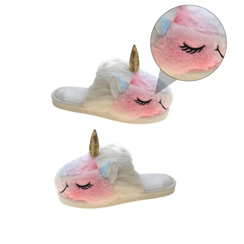 FRCOLOR Warme Plüsch hausschuhe Damen Cartoon Einhorn Motiv Weiche Winterpantoffeln Rutschfeste Schlappen Komfortable Indoor Schuhe für Zuhause und Freizeit von FRCOLOR