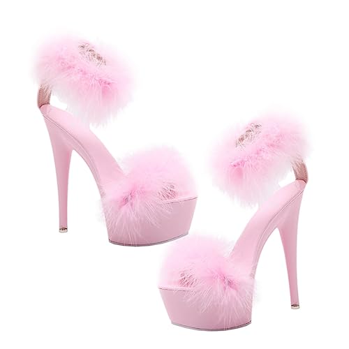 FRCOLOR Wasserdichte Damensandalen mit Hohem Absatz und Federverzierung Rutschfeste Plateau Sandaletten für Eleganten Sommer Look Langlebige Sichere Materialqualität von FRCOLOR