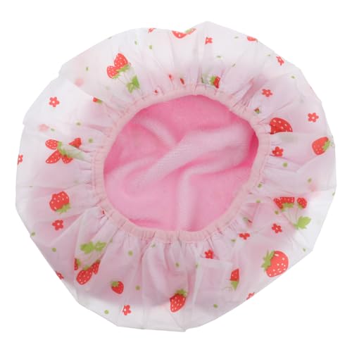 FRCOLOR Wasserdichte Doppellagige Duschhaube mit Erdbeer motiv Elastisches Schnell trocken Badehauben für Damen und Herren Verstellbar Wiederverwendbar Geeignet für Dusche Spa und Reisen von FRCOLOR
