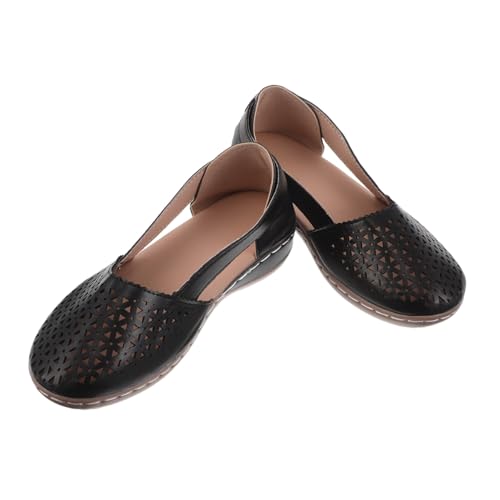 FRCOLOR Wedgesandalen Damen Low Heel Komfortabel Atmungsaktiv mit Hollow Out Design für Sommer Outdoor Freizeit Schwarz von FRCOLOR
