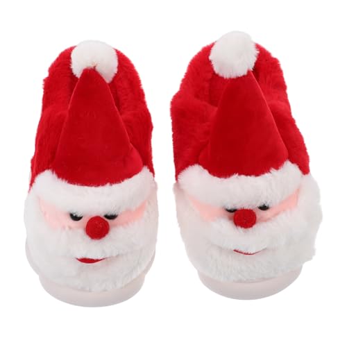 FRCOLOR Weiche Damen Hausschuhe mit Rutschfester Sohle Dicke Winter-pantoffeln mit Festlichem Santa-motiv Gemütliche Indoor-slippers für Warme Füße Weihnachtszeit Rot von FRCOLOR