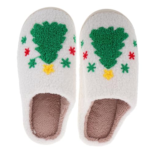 FRCOLOR Weiche Flauschige Weihnachtsbaum Hausschuhe für Damen und Herren Rutschfeste Warme Winter Hausschuhe Unisex Kuschelige Indoor Pantoffeln für Gemütliche Xmas Slippers von FRCOLOR