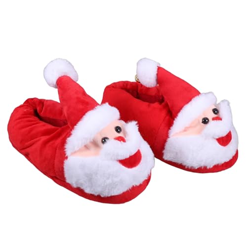 FRCOLOR Weiche Warme Damen Hausschuhe aus Baumwolle Rutschfest Kuschelige Weihnachtsplüsch Pantoffeln mit Nikolausstiefel Design Bequemes Slip für Winter Zuhause von FRCOLOR