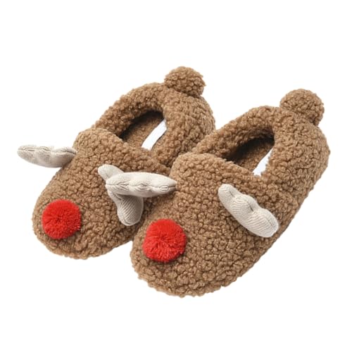FRCOLOR Weihnachtliche Damen Hausschuhe mit Rentiermotiv Warme Indoor-pantoffeln mit Rutschfester Sohle Atmungsaktiv und Komfortabel für Kalte Füße in Winter und Zuhause von FRCOLOR