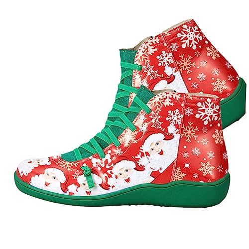 FRCOLOR Weihnachtliche Damen Kurzstiefel Grün Komfortabel Atmungsaktiv Rutschfest Für Alltag Und Festtage Herbst Winter von FRCOLOR
