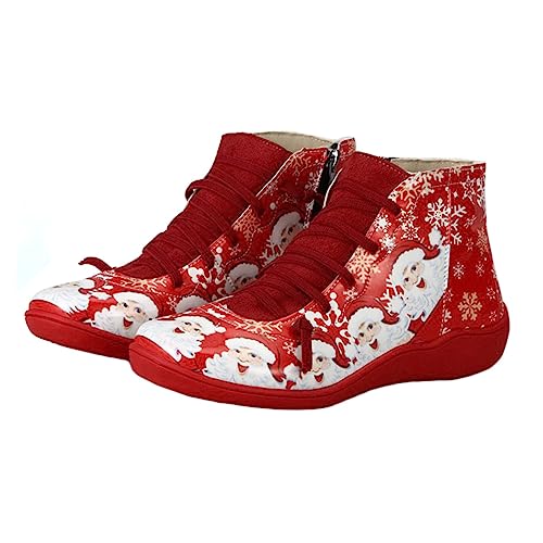FRCOLOR Weihnachtliche Damen Kurzstiefel Kunstleder rutschfest Komfortabel Für Party Alltag Festliche Schuhe von FRCOLOR