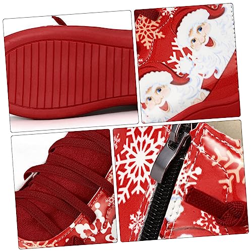 FRCOLOR Weihnachtliche Damen Kurzstiefel Rot PU Kunstleder Atmungsaktiv Rutschfest Freizeit Schuhe für Herbst Winter Festliche Xmas Party von FRCOLOR
