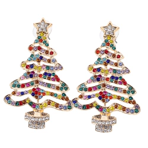 FRCOLOR Weihnachtliche Ohrhänger Damen Leichte Legierung Ohrringe mit Funkelnden Strasssteinen Weihnachtsbaum Design Auffällige Tropfenohrringe für Festliche Anlässe von FRCOLOR