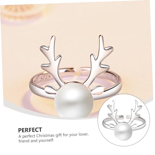 FRCOLOR Weihnachtlicher Perlenring Damen Mini Geweih Design Modisches Fingeraccessoire aus Robustem Perfektes für Weihnachten Party Geburtstag und Alltag Eleganter Schmuck von FRCOLOR