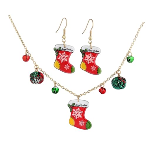 FRCOLOR Weihnachts Schmuckset Damen Weihnachtsstrumpf Ohrringe und Glocken Halskette Festliche Xmas Schmuck Party Accessoires Vielseitig und Komfortabel für Winterfeiern von FRCOLOR