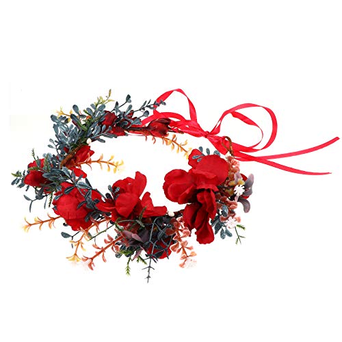 FRCOLOR Weihnachtskranz Tiara Wald Wald Hochzeit Heiligenschein Blumenstirnband Für Frauen Feiertagsblumenstirnband Urlaub Kopfschmuck Herbstblume Weihnachtsblume Stoff Braut Pflanze von FRCOLOR