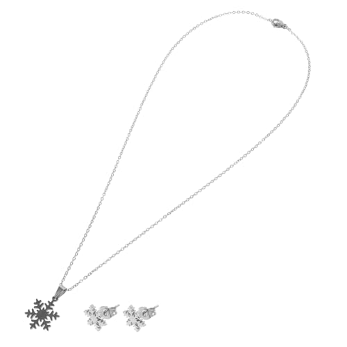 FRCOLOR Weihnachtsschmuck Damen Schneeflocke Anhänger Halskette und Ohrringe Edelstahl Stahlfarbe Festlicher Schmuck für Weihnachten von FRCOLOR
